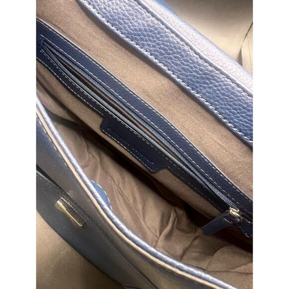 IVANKA TRUMP Claudia Twilight Blue Suede Leather Saddle Bag Style Tote Wallet - Picture 11 of 12